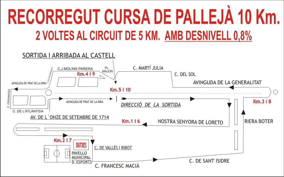 Mapa oficial del recorregut de la 45a Cursa de Pallejà – 10 km (2 voltes al circuit de 5 km)
